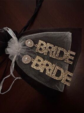 XOXO Gold 'BRIDE' Drop Earrings with Pearl Accents